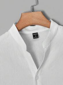 GENTILAND Nam Bông Chất rắn Nút phía trước Áo sơ mi & Eo dây rút Quần short - trắng - Xem 10