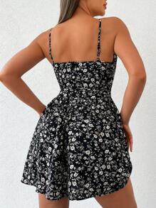 RueChic Cami Kleid mit Blume Muster, - Schwarz - Übersicht 2