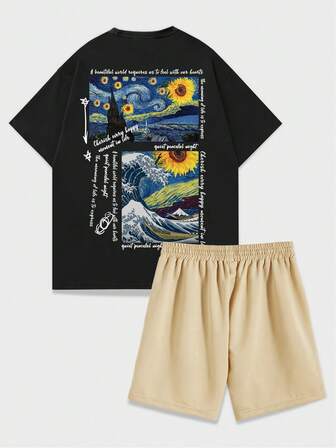 Street Life Hombres Shorts con camiseta con estampado de slogan