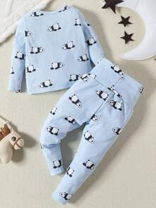 Baby Panda Print Tee & Trousers PJ Set - Baby Blue - View 2