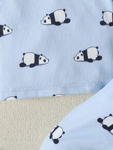 Baby Panda Print Tee & Trousers PJ Set - Baby Blue - View 3