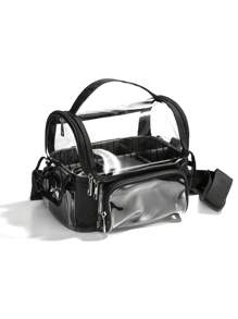1 Túi đựng đồ trang điểm dung lượng lớn chống thấm nước PVC trong suốt - màu đen - Xem 1