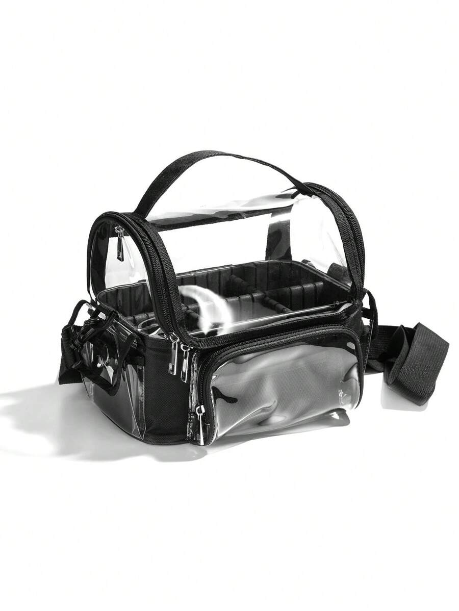 1 Túi đựng đồ trang điểm dung lượng lớn chống thấm nước PVC trong suốt - màu đen - Xem 1