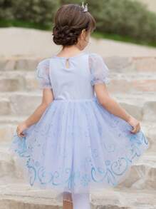 Cô Gái Trẻ Viền Ruffle Ống tay áo Lớp phủ lưới Đầm Party - Màu tím - Xem 2