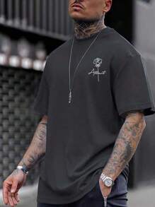 Manfinity Homme Men Plus Floral & Letter Graphic Tee - Dark Grey - View 1