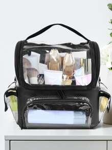 1 Túi đựng đồ trang điểm dung lượng lớn chống thấm nước PVC trong suốt - màu đen - Xem 8