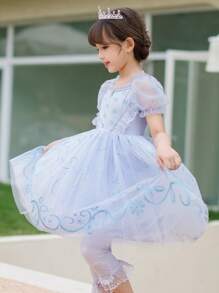 Cô Gái Trẻ Viền Ruffle Ống tay áo Lớp phủ lưới Đầm Party - Màu tím - Xem 4