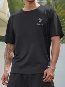 Manfinity Homme Men Plus Floral & Letter Graphic Tee - Dark Grey - View 4