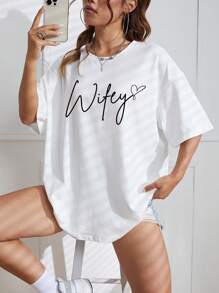 INAWLY Letter Graphic Drop Shoulder Tee Graphic Tees Women Tops - White - View 4