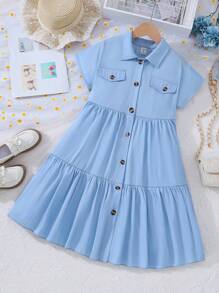 SHEIN Fille Robe chemise à rabat à volants