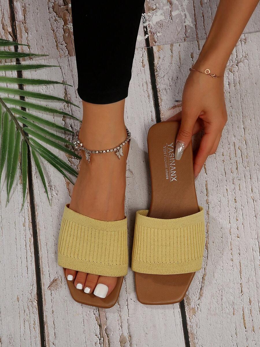 Dép màu vàng thời trang cho nữ, Dép trượt một quai tối giản - Màu vàng - Xem 1