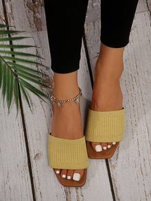 Dép màu vàng thời trang cho nữ, Dép trượt một quai tối giản - Màu vàng - Xem 2