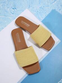 Dép màu vàng thời trang cho nữ, Dép trượt một quai tối giản - Màu vàng - Xem 4