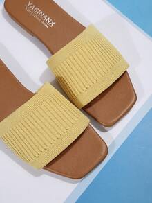 Dép màu vàng thời trang cho nữ, Dép trượt một quai tối giản - Màu vàng - Xem 5