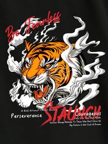 Manfinity VCAY Hombres Camiseta algodón con estampado de slogan y tigre - Negro - Ver 5