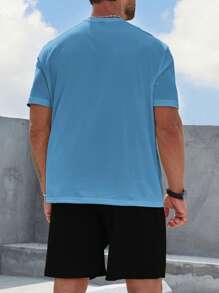 Manfinity Homme Men Plus Astronaut & Letter Graphic Tee & Shorts - Blue - View 2