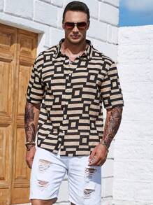 Manfinity Homme Men Plus Geo Print Shirt - Coffee Brown - View 2