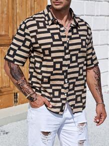 Manfinity Homme Men Plus Geo Print Shirt - Coffee Brown - View 1