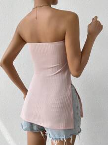 SHEIN Privé Solid Split Hem Tube Top - Baby Pink - View 2
