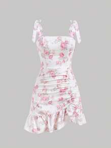 SHEIN Girlism 青少年女孩印花褶邊荷葉邊吊帶洋裝 - 彩色 - 查看 1