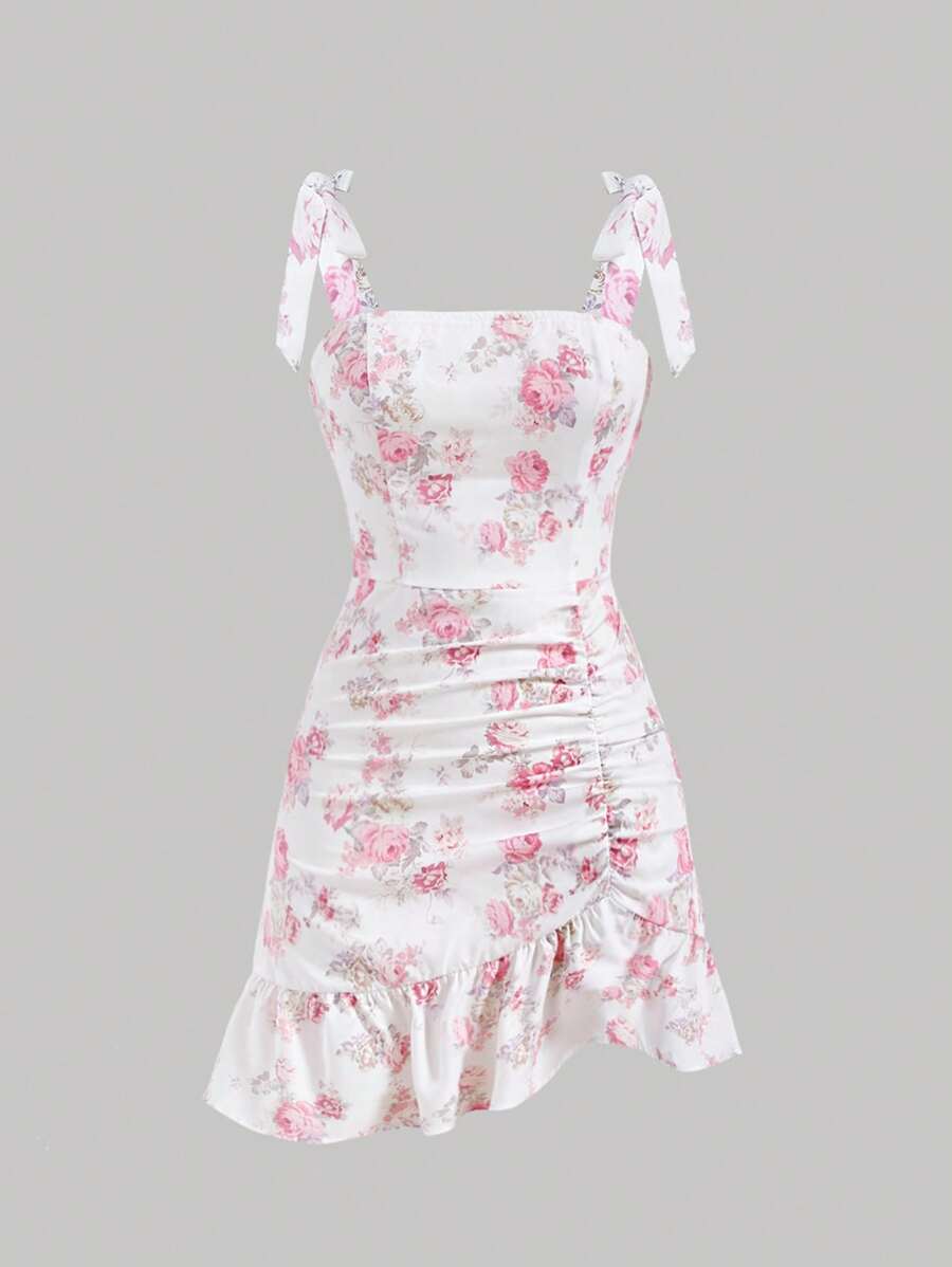 SHEIN Girlism 青少年女孩印花褶邊荷葉邊吊帶洋裝 - 彩色 - 查看 1