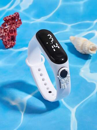 兒童宇航員裝飾塑膠帶橢圓形錶盤電子錶