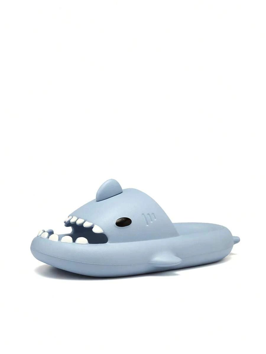 1 par de pantuflas casuales de verano Eva para niños con diseño de tiburón caricatura para uso en el hogar y al aire libre. - Neblina azul - Ver 1