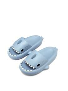 1 par de pantuflas casuales de verano Eva para niños con diseño de tiburón caricatura para uso en el hogar y al aire libre. - Neblina azul - Ver 2
