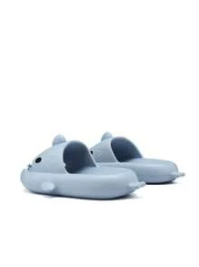 1 par de pantuflas casuales de verano Eva para niños con diseño de tiburón caricatura para uso en el hogar y al aire libre. - Neblina azul - Ver 4