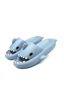 1 par de pantuflas casuales de verano Eva para niños con diseño de tiburón caricatura para uso en el hogar y al aire libre. - Neblina azul - Ver 5