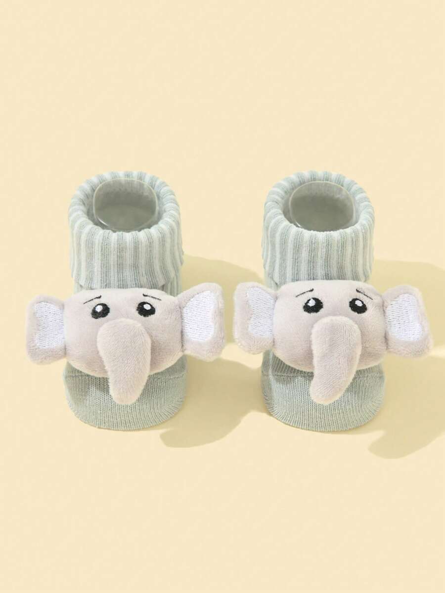 1 par de calcetines de bebé con decoración de elefante 3D de estilo de dibujos animados - Gris - Ver 1