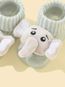 1 par de calcetines de bebé con decoración de elefante 3D de estilo de dibujos animados - Gris - Ver 3