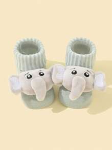 1 par de calcetines de bebé con decoración de elefante 3D de estilo de dibujos animados - Gris - Ver 4