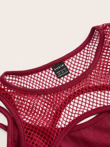SHEIN ICON 前鏤空短款背心 - 酒紅色 - 查看 4