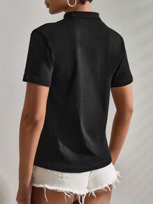 Cottnline Letter Rhinestone Mock Neck Tee - màu đen - Xem 3