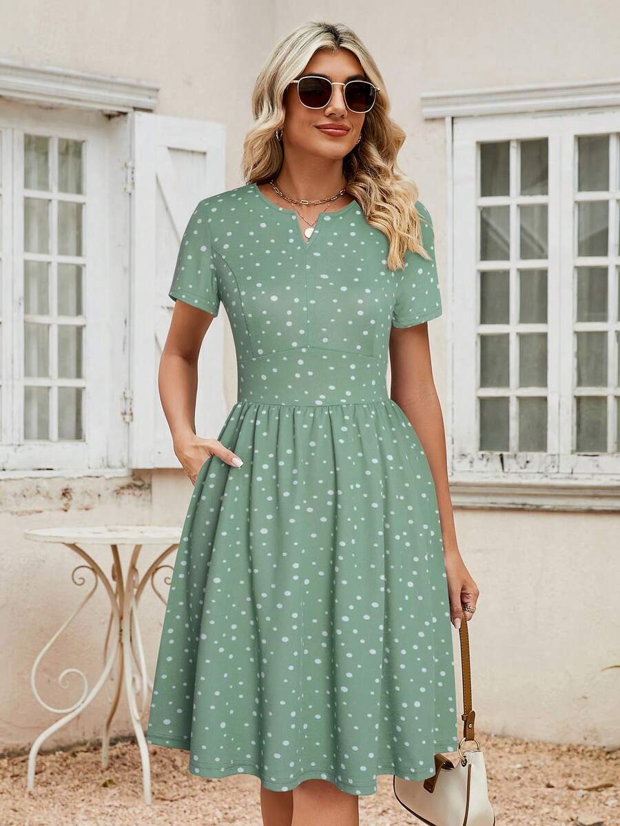 Đầm Túi Dây kéo Chấm bi Giải trí - Màu xanh Bạc hà - Xem 1