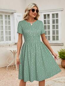 Đầm Túi Dây kéo Chấm bi Giải trí - Màu xanh Bạc hà - Xem 4