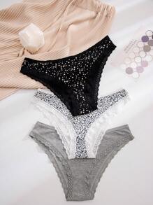 3包星星印花蕾絲邊內褲