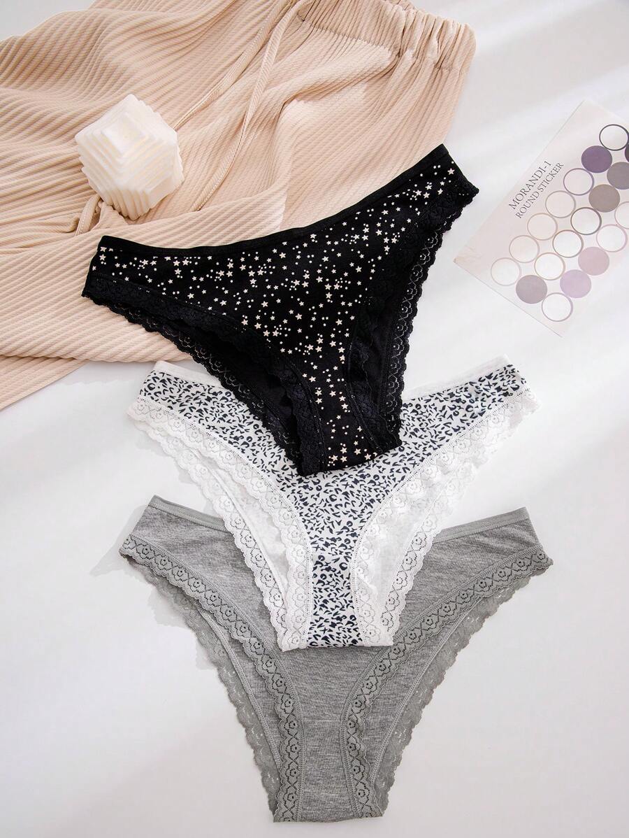 3包星星印花蕾絲邊內褲