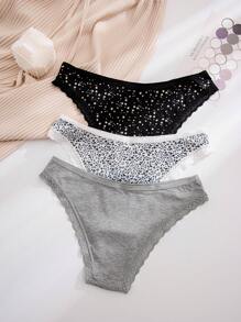 3包星星印花蕾絲邊內褲