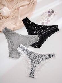 3包星星印花蕾絲邊內褲