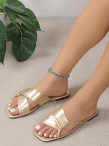 Xăng đan nữ ánh kim, Xăng đan đế bằng mùa hè quyến rũ - Vàng - Xem 2