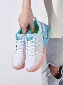 Giày chạy bộ thể thao cho nữ, Giày thể thao có miếng dán trang trí chữ cái Colorblock phía trước có dây buộc - Nhiều màu - Xem 1