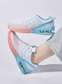Giày chạy bộ thể thao cho nữ, Giày thể thao có miếng dán trang trí chữ cái Colorblock phía trước có dây buộc - Nhiều màu - Xem 2