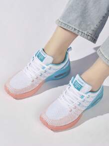 Giày chạy bộ thể thao cho nữ, Giày thể thao có miếng dán trang trí chữ cái Colorblock phía trước có dây buộc - Nhiều màu - Xem 4