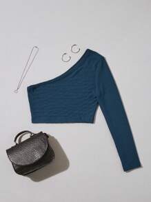 SHE(IN) BRASIL 單肩短款T恤 - 藍色 - 查看 1