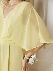 SHEIN Belle 素色蝙蝠袖闊腿連體褲 - 黃色 - 查看 3