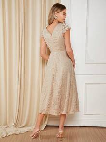 SHEIN Belle Váy phù dâu Dây kéo màu trơn - Màu be - Xem 2