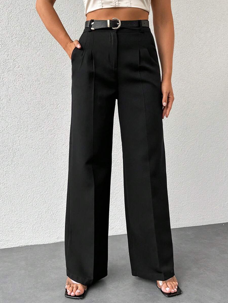 EURMUSE Solid Zipper Fly Straight Leg Suit Pants - màu đen - Xem 1