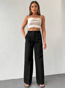 EURMUSE Solid Zipper Fly Straight Leg Suit Pants - màu đen - Xem 3